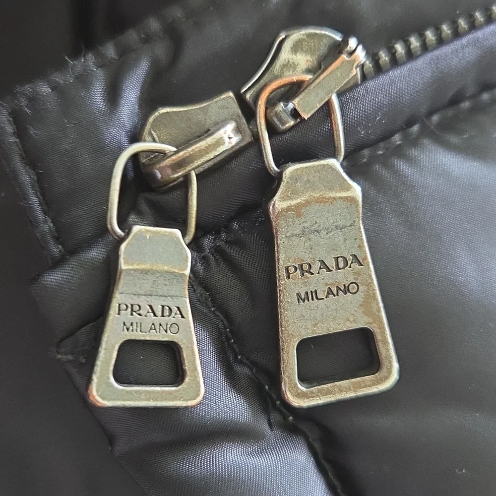 PRADA Women's Black Puffer Coat with Faux Fur Collar - Picture 7 of 9